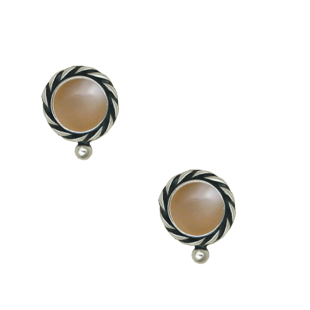 Sterling Silver Peach Moonstone Post Stud Earrings